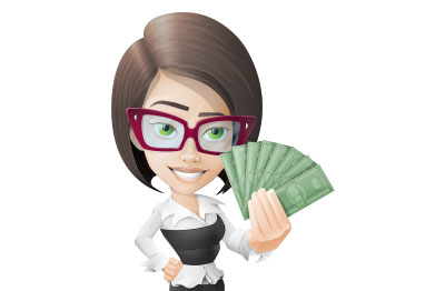 Business woman holding money business woman holding money to illustrate cost as one of the door hanger advantages.