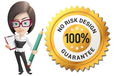 Business woman standing near no risk seal business woman standing next to design guarantee