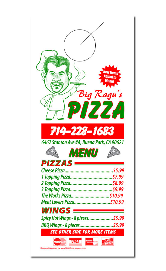 Pizza Restaurant Door Hanger Samples 3000 Doorhangers